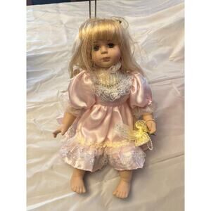 Porcelain Doll Pink Dress Blonde Hair Collectible‎ Keepsake Ornament